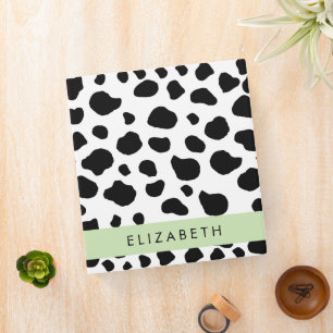 Cow Print, Cow Spots, Black And White, Your Name 3 Ring Binder