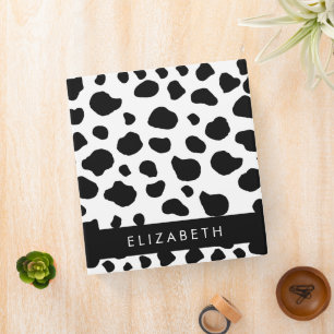 Cow Print, Cow Spots, Black And White, Your Name 3 Ring Binder