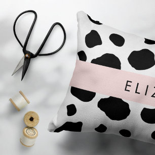 Cow Print, Cow Spots, Black And White, Your Name Accent Pillow