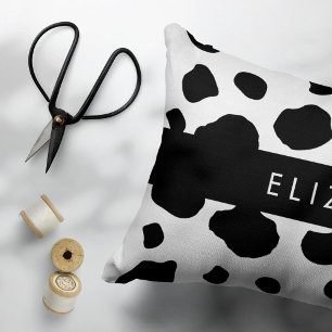 Cow Print, Cow Spots, Black And White, Your Name Accent Pillow