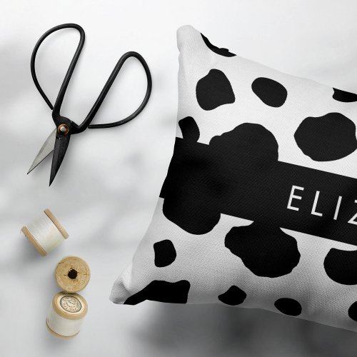 Cow Print Cow Spots Black And White Your Name Accent Pillow