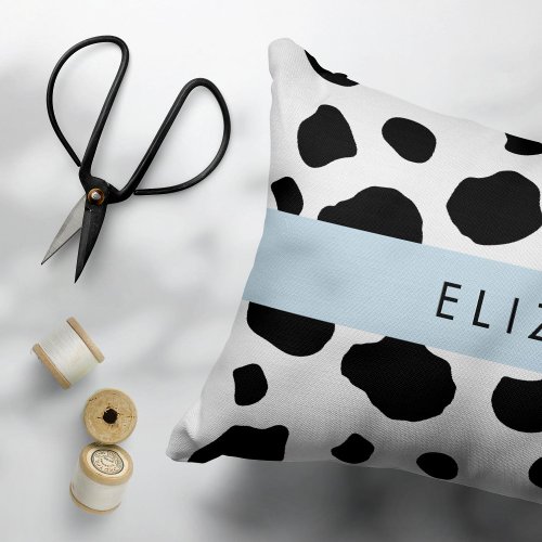 Cow Print Cow Spots Black And White Your Name Accent Pillow