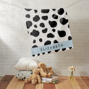 Cow Print, Cow Spots, Black And White, Your Name Baby Blanket