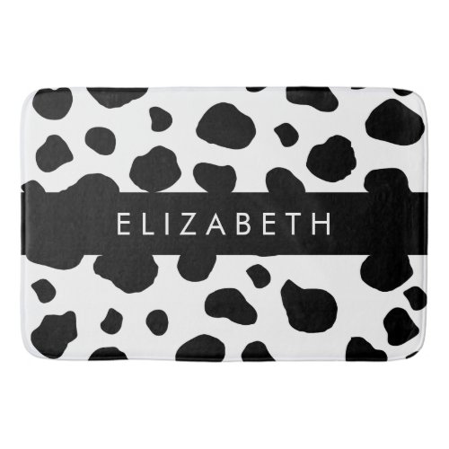 Cow Print Cow Spots Black And White Your Name Bath Mat