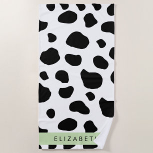 Cow Print, Cow Spots, Black And White, Your Name Beach Towel