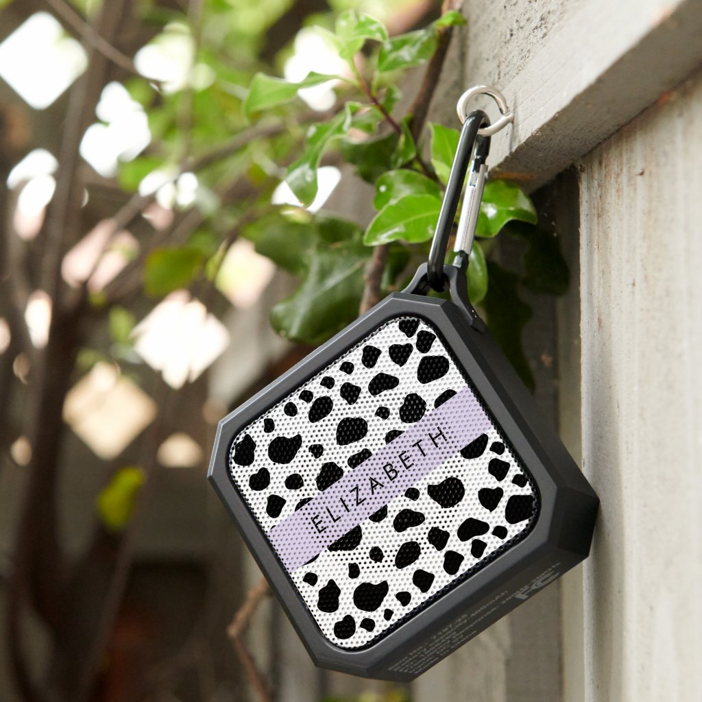 Cow Print, Cow Spots, Black And White, Your Name Bluetooth Speaker