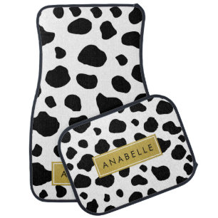 Cow Print, Cow Spots, Black And White, Your Name Car Floor Mat