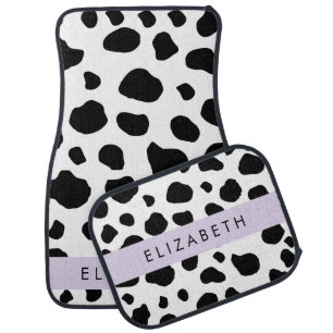 Cow Print, Cow Spots, Black And White, Your Name Car Floor Mat