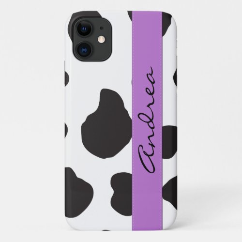 Cow Print Cow Spots Black And White Your Name iPhone 11 Case