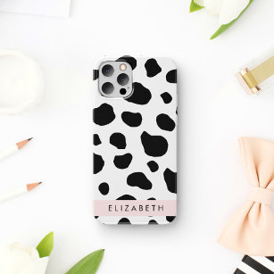 Cow Print, Cow Spots, Black And White, Your Name iPhone 12 Pro Case