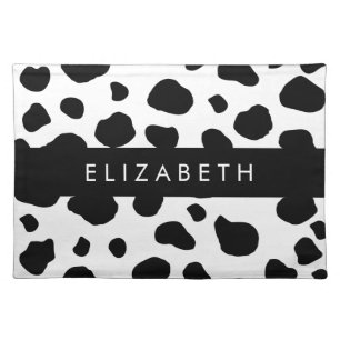 Cow Print, Cow Spots, Black And White, Your Name Cloth Placemat