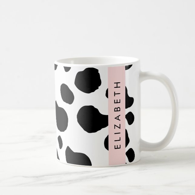 Cow Print, Cow Spots, Black And White, Your Name Coffee Mug (Right)