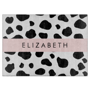 Cow Print, Cow Spots, Black And White, Your Name Cutting Board