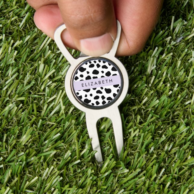 Cow Print, Cow Spots, Black And White, Your Name Divot Tool (Insitu 1)
