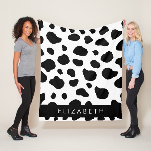 Cow Print Cow Spots Black And White Your Name Fleece Blanket