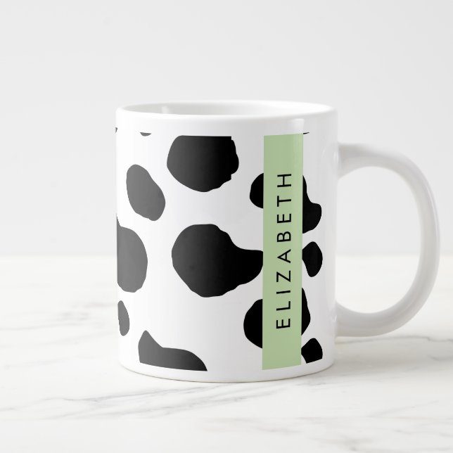 Cow Print, Cow Spots, Black And White, Your Name Giant Coffee Mug (Right)