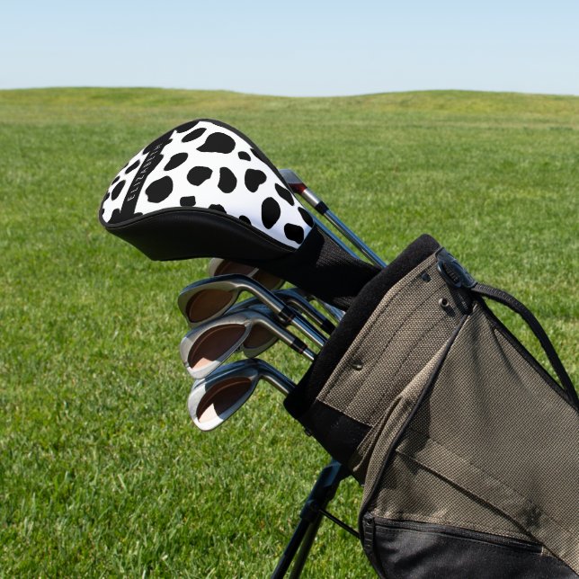 Cow Print, Cow Spots, Black And White, Your Name Golf Head Cover (In Situ)