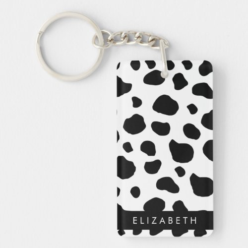 Cow Print Cow Spots Black And White Your Name Keychain