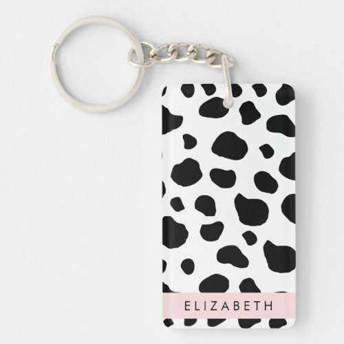 Cow Print Cow Spots Black And White Your Name Keychain