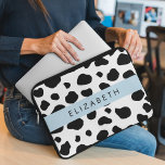 Cow Print, Cow Spots, Black And White, Your Name Laptop Sleeve<br><div class="desc">Elegant,  stylish and sophisticated cow pattern in black and white color. Modern and trendy gift,  perfect for the animal print lover in your life. Personalize by adding your name,  nickname,  monogram or initials.</div>