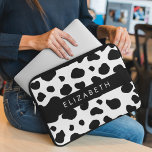 Cow Print, Cow Spots, Black And White, Your Name Laptop Sleeve<br><div class="desc">Elegant,  stylish and sophisticated cow pattern in black and white color. Modern and trendy gift,  perfect for the animal print lover in your life. Personalize by adding your name,  nickname,  monogram or initials.</div>