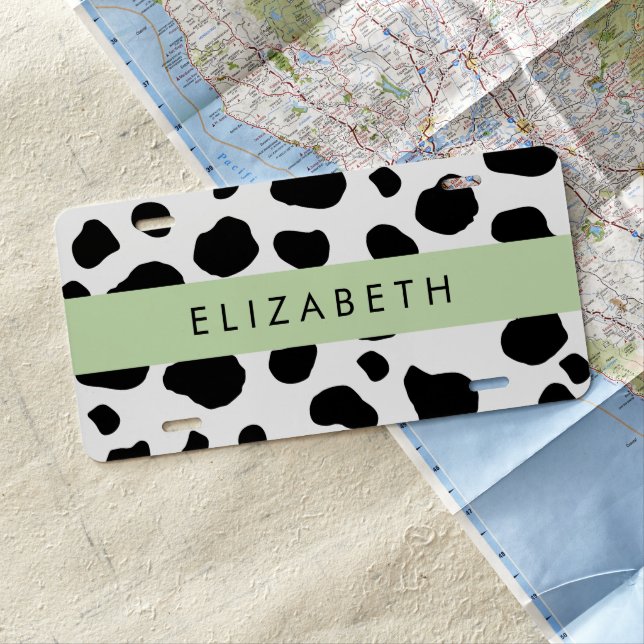 Cow Print, Cow Spots, Black And White, Your Name License Plate (In Situ)