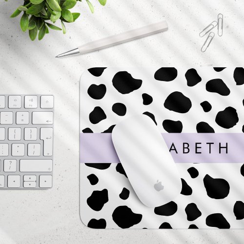 Cow Print Cow Spots Black And White Your Name Mouse Pad