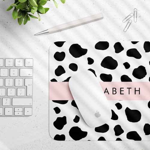 Cow Print Cow Spots Black And White Your Name Mouse Pad