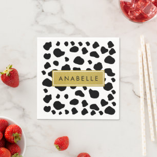 Cow Print, Cow Spots, Black And White, Your Name Napkins