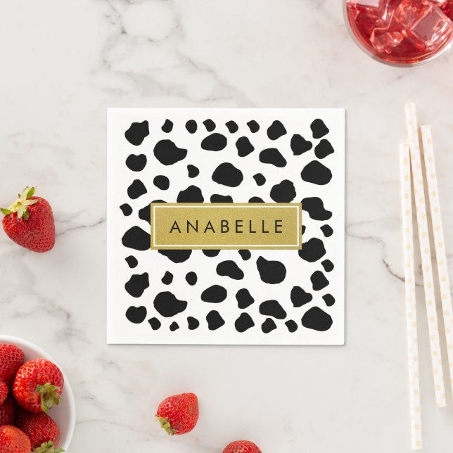 Cow Print, Cow Spots, Black And White, Your Name Napkins (Insitu)