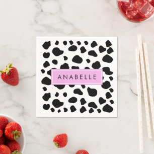 Cow Print, Cow Spots, Black And White, Your Name Napkins