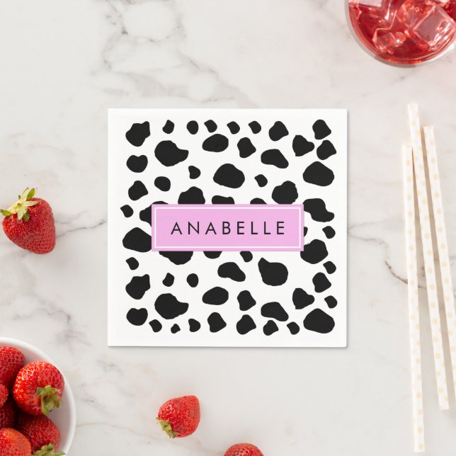 Cow Print, Cow Spots, Black And White, Your Name Napkins (Insitu)