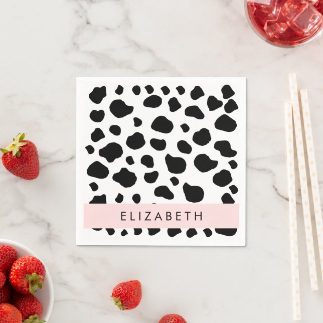 Cow Print, Cow Spots, Black And White, Your Name Napkins (Insitu)