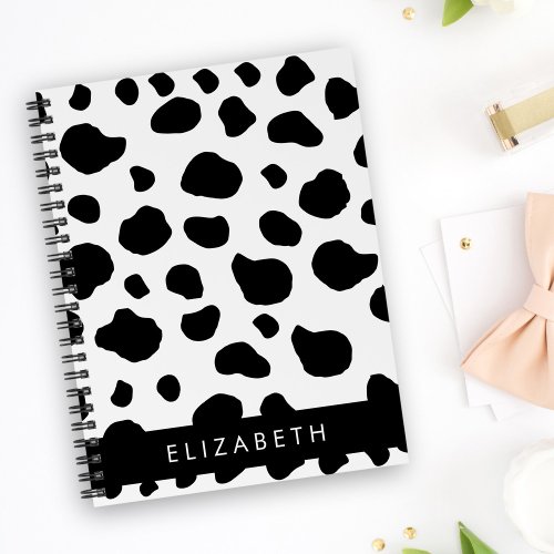 Cow Print Cow Spots Black And White Your Name Notebook