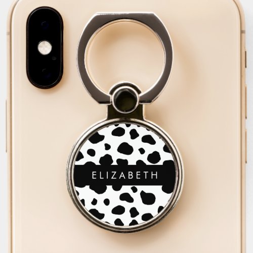 Cow Print Cow Spots Black And White Your Name Phone Ring Stand
