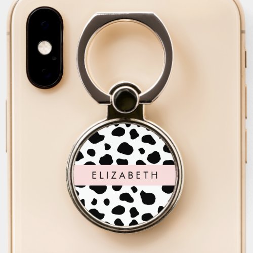 Cow Print Cow Spots Black And White Your Name Phone Ring Stand