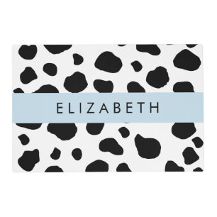 Cow Print, Cow Spots, Black And White, Your Name Placemat