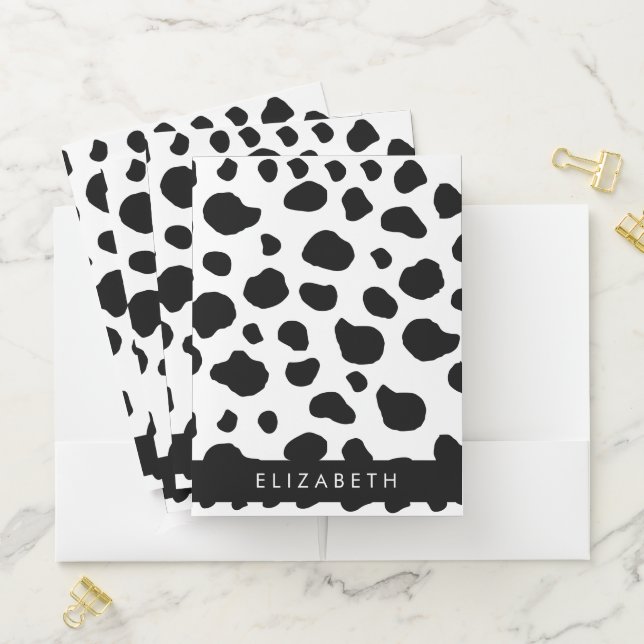 Cow Print, Cow Spots, Black And White, Your Name Pocket Folder (In Situ)