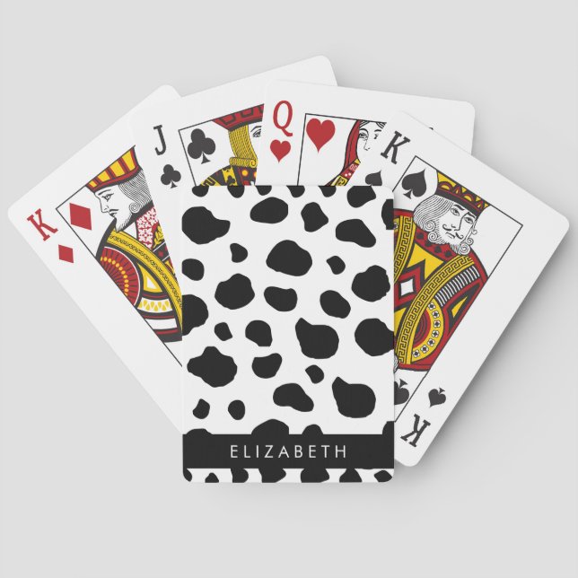 Cow Print, Cow Spots, Black And White, Your Name Poker Cards (Back)