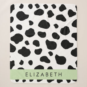 Cow Print, Cow Spots, Black And White, Your Name Sherpa Blanket