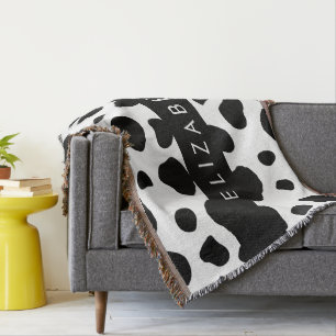 Cow Print, Cow Spots, Black And White, Your Name Throw Blanket