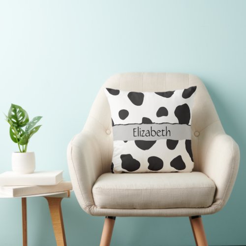 Cow Print Cow Spots Black And White Your Name Throw Pillow