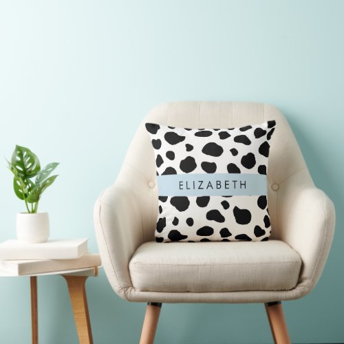 Cow Print Cow Spots Black And White Your Name Throw Pillow