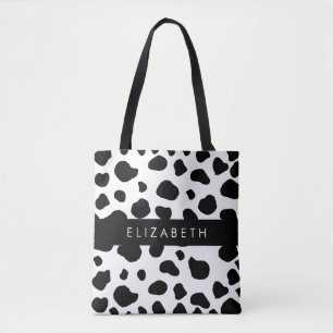 Cow Print, Cow Spots, Black And White, Your Name Tote Bag