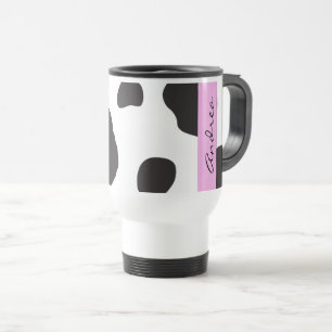 Cow Print, Cow Spots, Black And White, Your Name Travel Mug