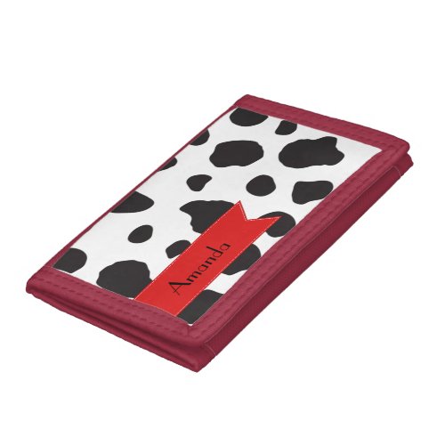 Cow Print Cow Spots Black And White Your Name Trifold Wallet