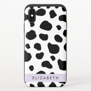 Cow Print, Cow Spots, Black And White, Your Name iPhone X Slider Case