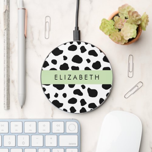 Cow Print Cow Spots Black And White Your Name Wireless Charger