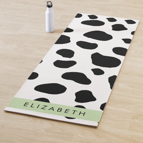Cow Print Cow Spots Black And White Your Name Yoga Mat