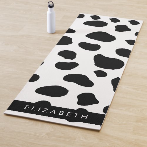 Cow Print Cow Spots Black And White Your Name Yoga Mat